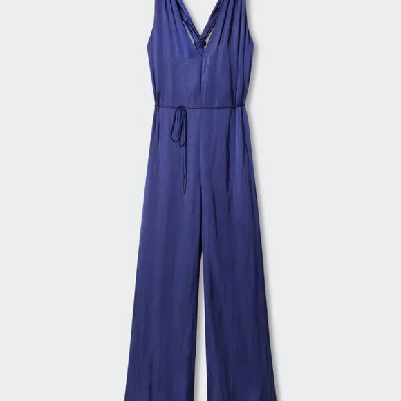 NWOT Mango Satin cross-back jumpsuit blue Size Small - Picture 10 of 10